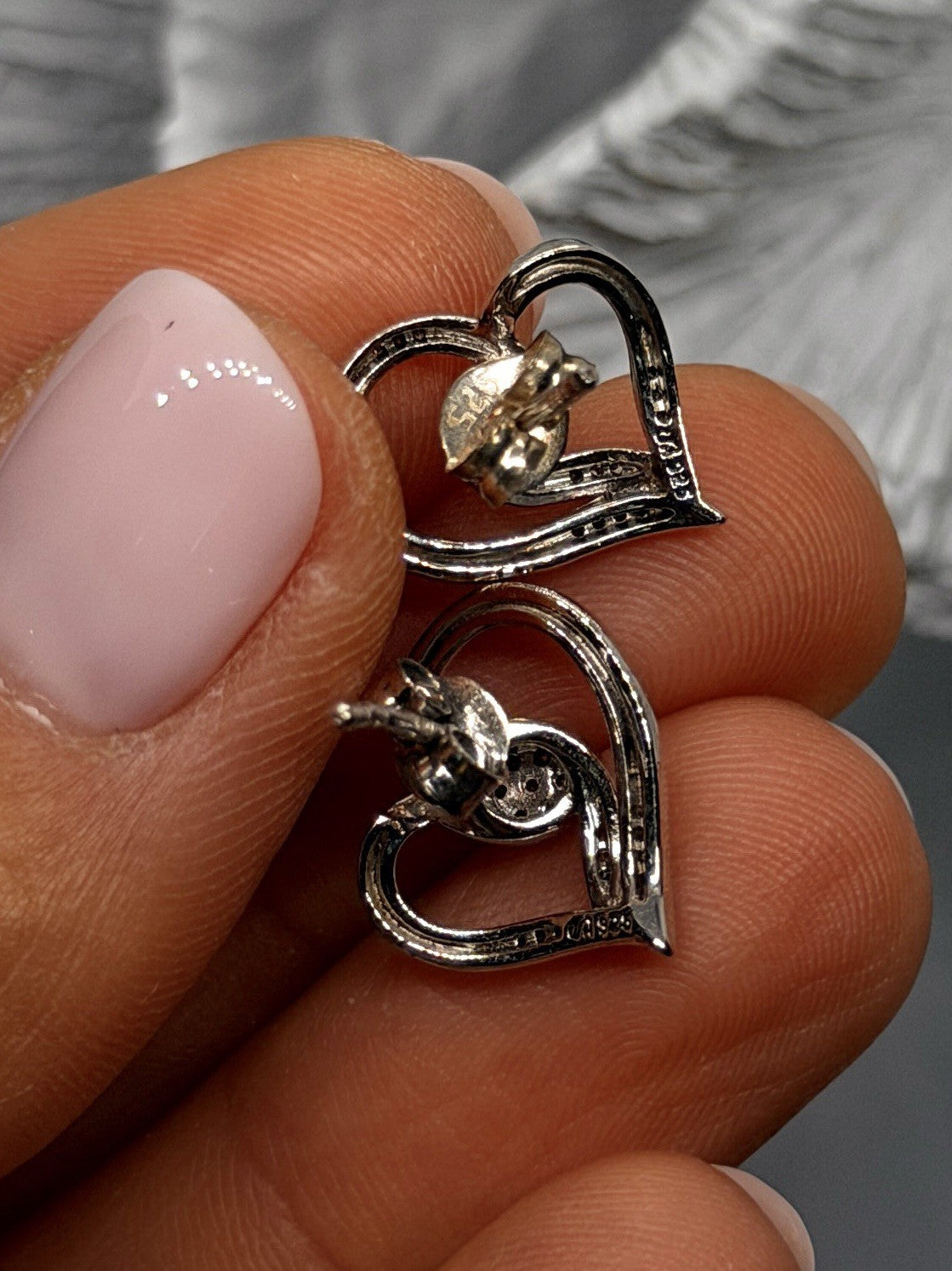 925 Sterling Silver Diamond Accent Open Heart Stud Earrings