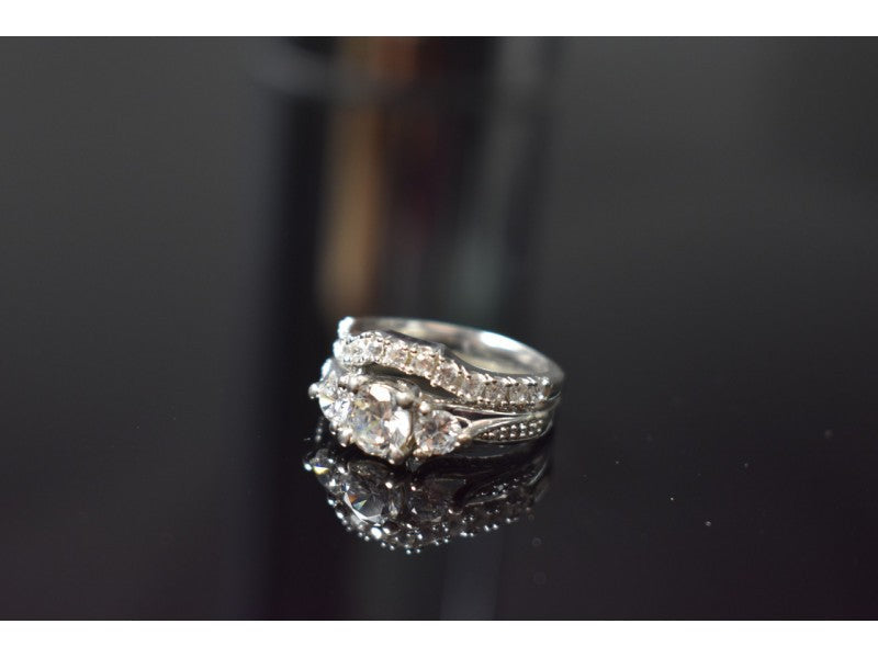 925 Sterling Silver CZ Double Ring Size 6.5