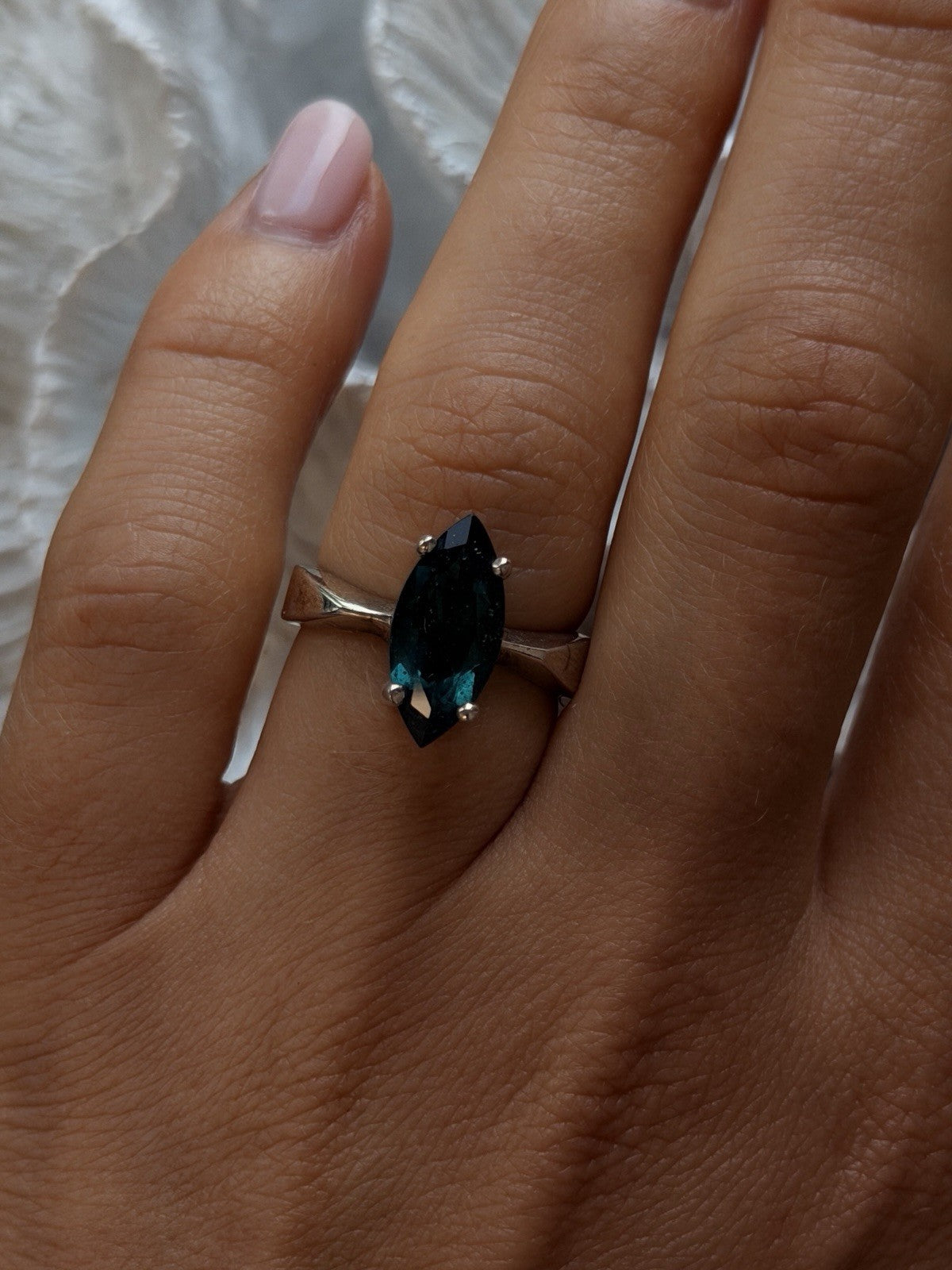 925 Sterling Silver Dark Green Spinel Ring Size 7