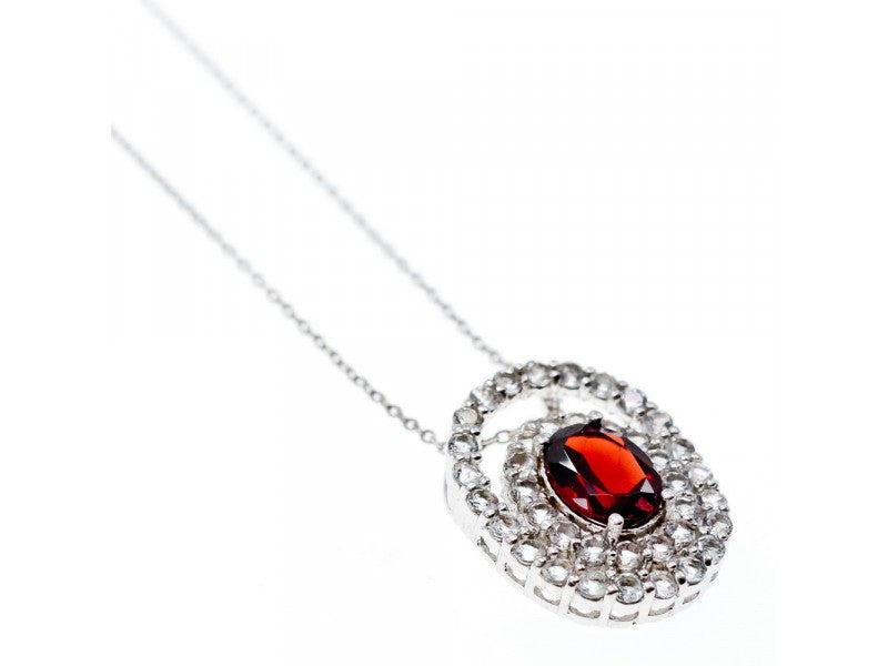 925 Sterling Silver Garnet & Goshenite Chain With Pendant