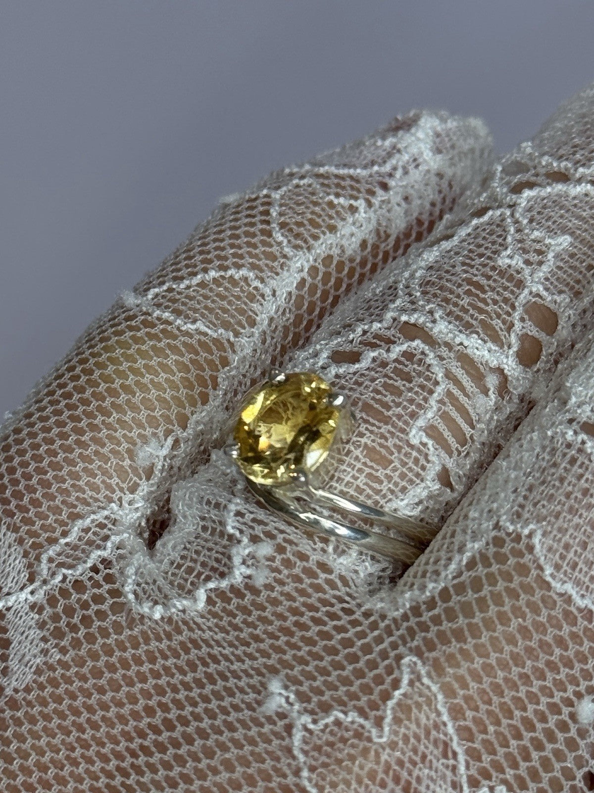 925 Sterling Silver Citrine Ring Size 8