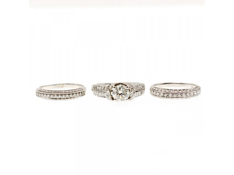 14K White Gold Diamonds Exclusive Triple Ring Size 7.25