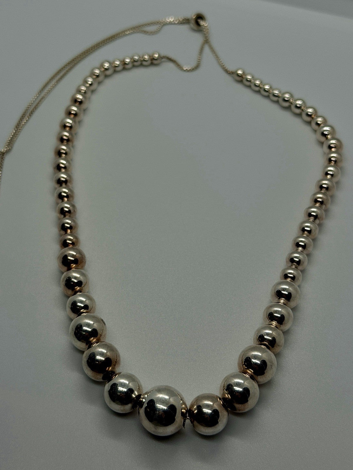 Elegant 925 Sterling Silver Graduated Bead Necklace Adjustable