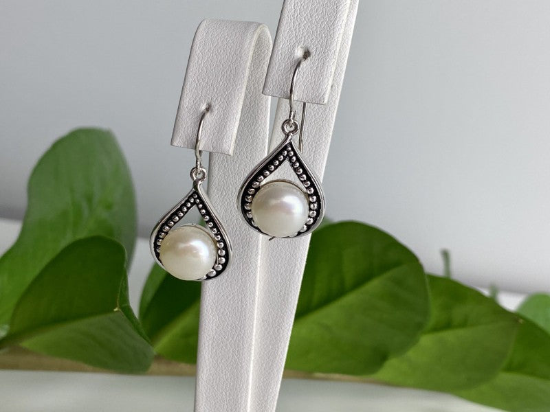 Vintage 925 Sterling Silver Pearls Earrings