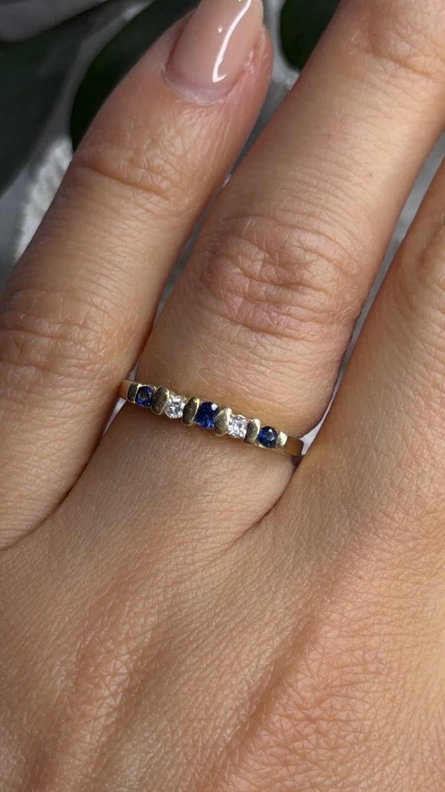14K 585 Yellow Gold Sapphire 0.18 CTW & Diamond 0.10 CTW Ring Size 6