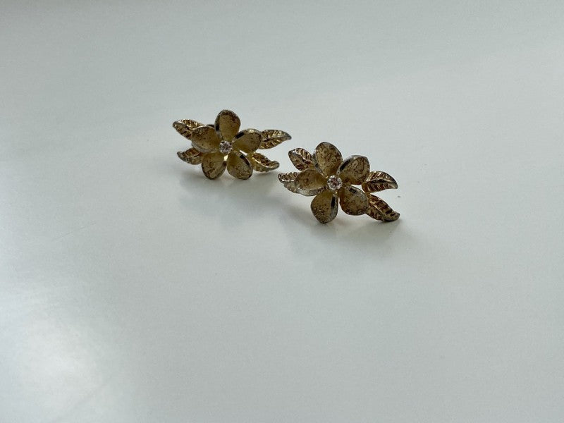 925 Sterling Silver Gold Plated CZ "Flowers" Earrings