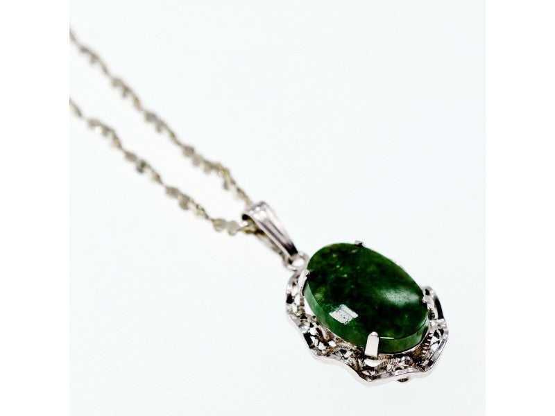 925 Sterling Silver Green Jade Chain With Pendant
