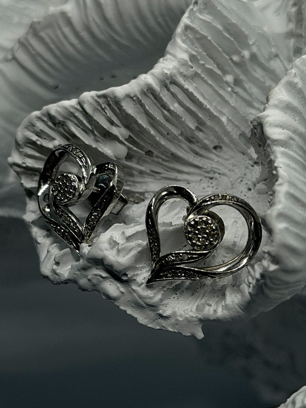925 Sterling Silver Diamond Accent Open Heart Stud Earrings