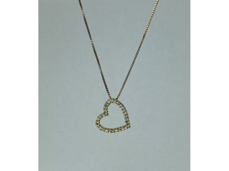 925 Sterling Silver Gold Plated CZ "Heart" Chain With Pendant Italy