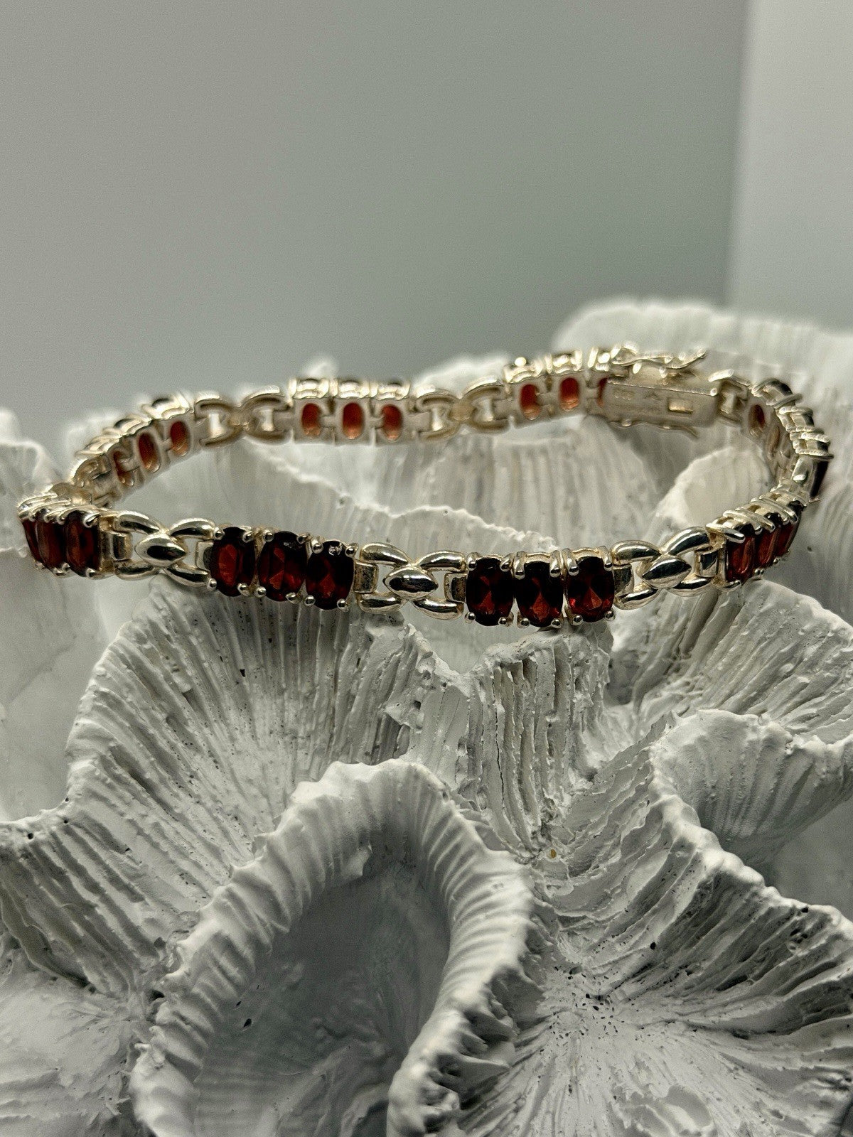 Beautiful 925 Sterling Silver Red Garnet Bracelet