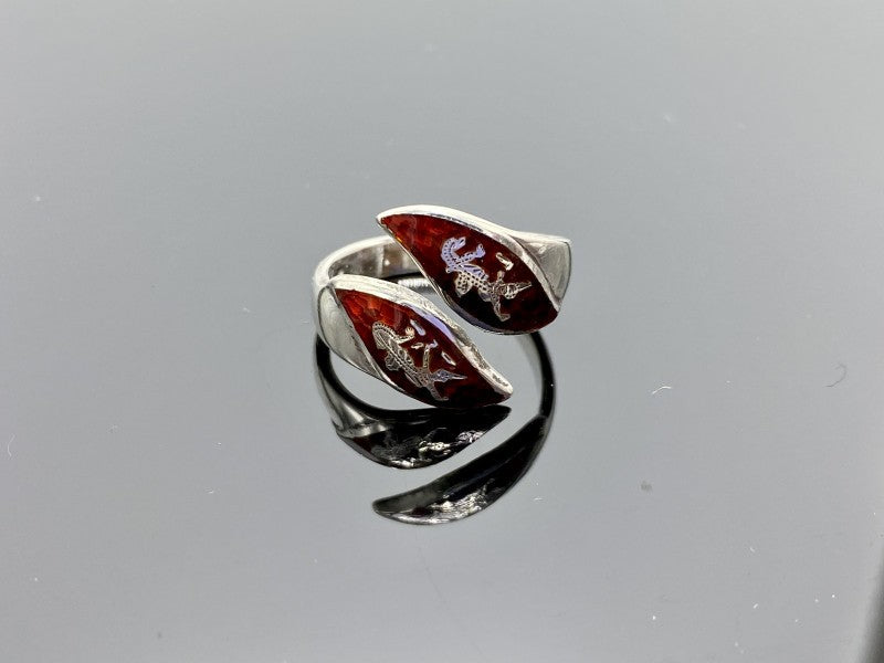 925 Sterling Siamese Silver Enamel Ring Size 5.5 (Adjustable)