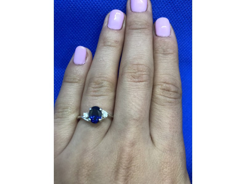 925 Sterling Silver Sapphire & CZ Ring Size 6.5
