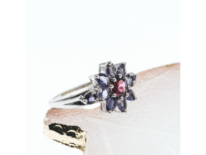 925 Sterling Silver Spinel & Tanzanite "Flower" Ring Size 9