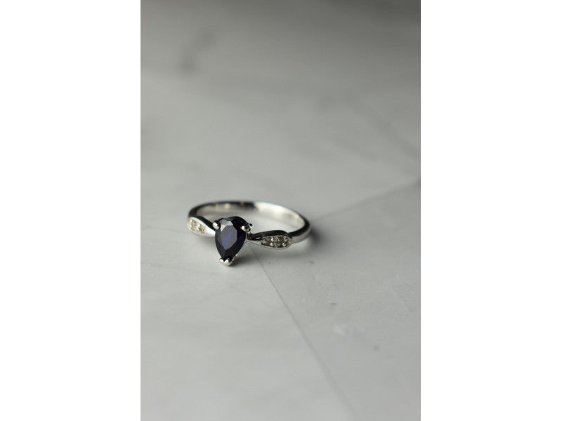 925 Sterling Silver Sapphire & White/Colorless Topaz Ring Size 7.5