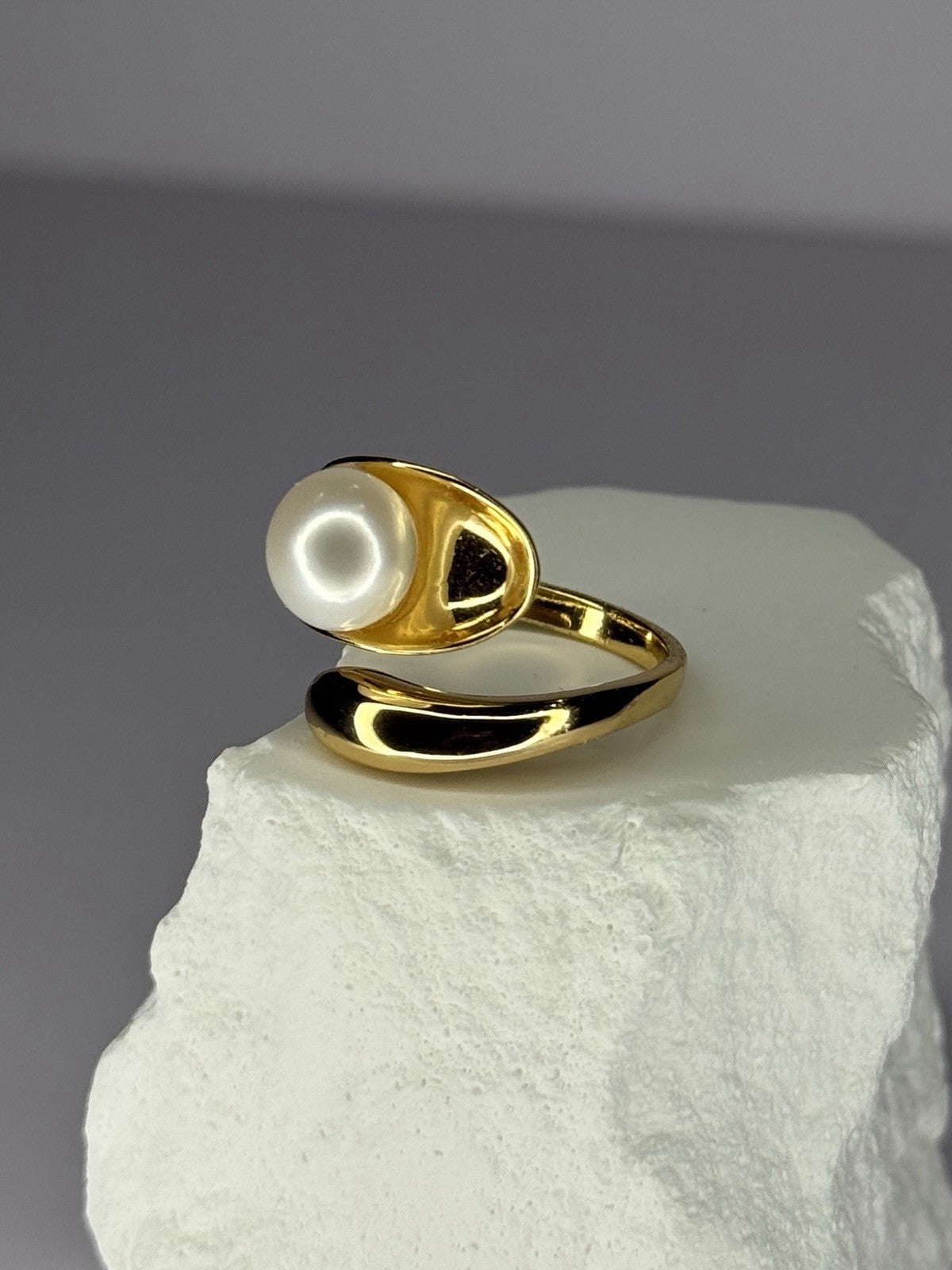 925 Sterling Silver Gold Plated Pearl Ring Size Adjustable