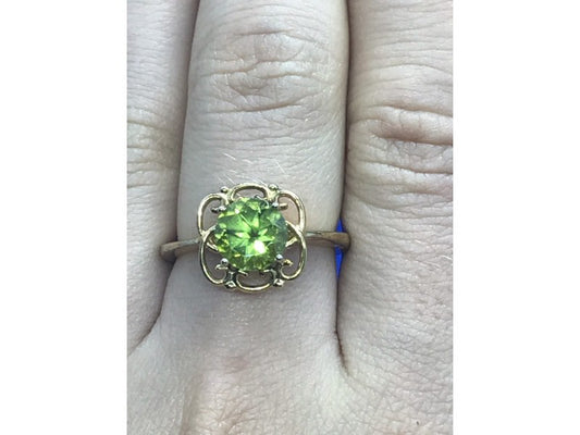 925 Sterling Silver Gold Plated Chrysolite Ring Size 7.5
