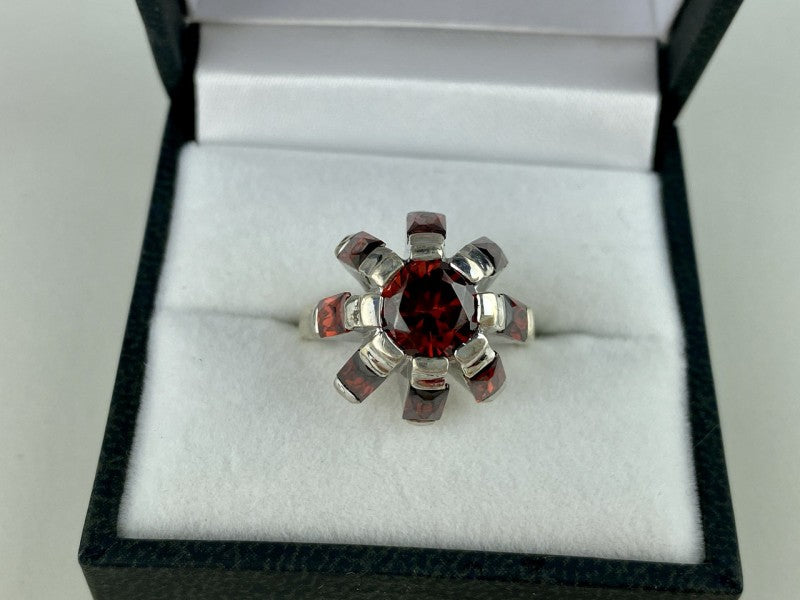 925 Sterling Silver Spessartine "Flower" Ring Size 6.5