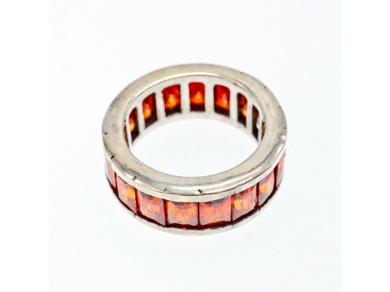 925 Sterling Silver Orange CZ Ring Size 8