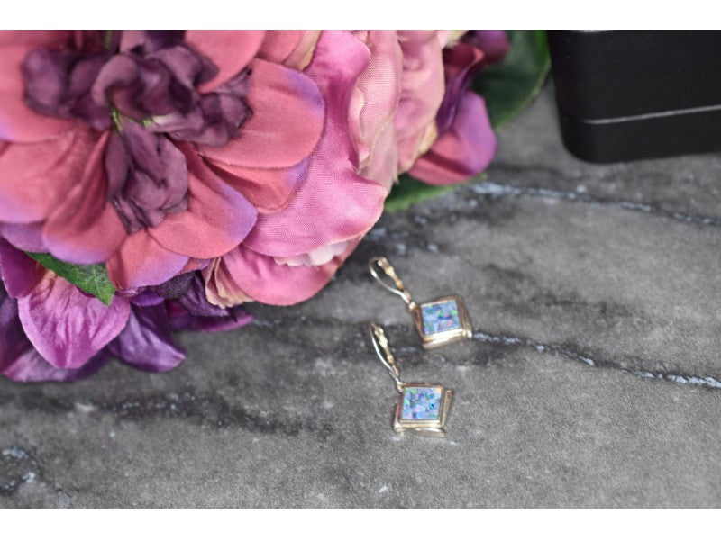Vintage 925 Sterling Silver Mosaic Opal Earrings