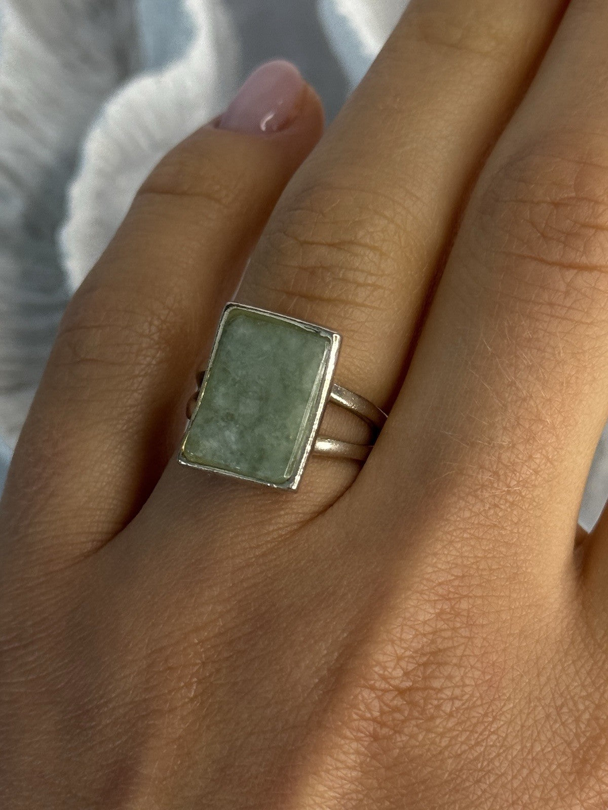 925 Sterling Silver Jade Nephrite Ring Size 6.5