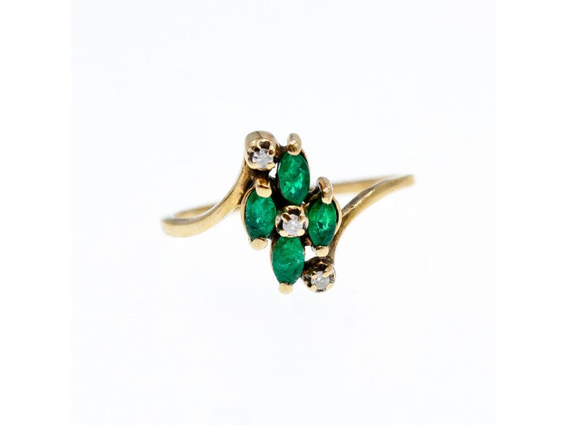 10K Yellow Gold Emerald & Diamonds Ring Size 6.75