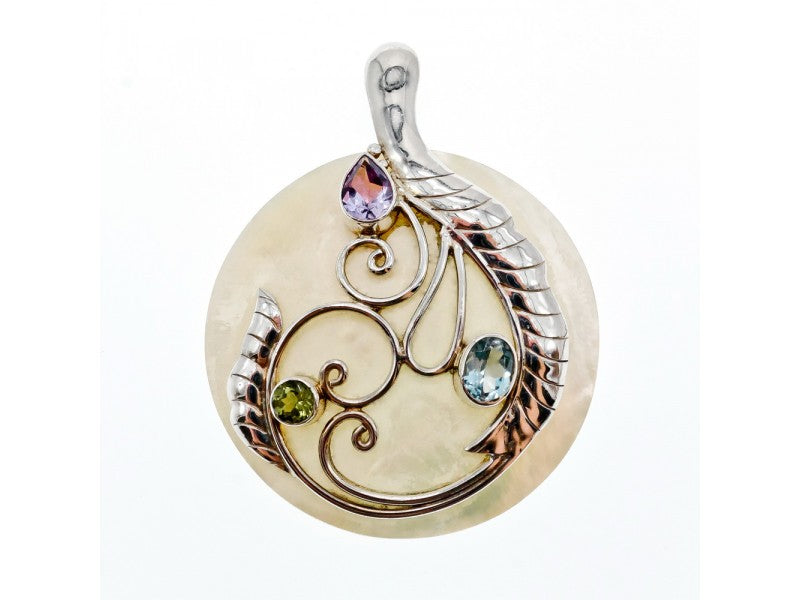 925 Sterling Silver Topaz, Amethyst, Peridot, Mother OF Pearl Pendant