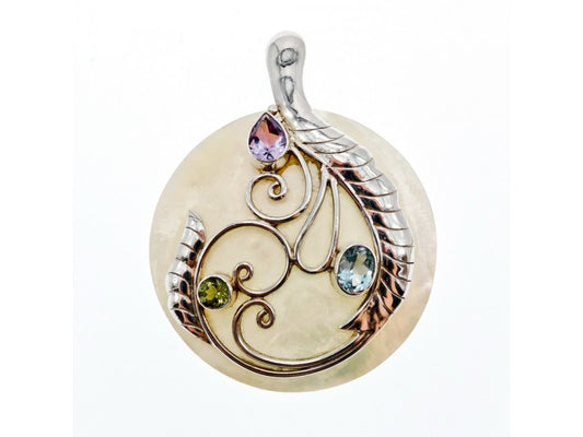 925 Sterling Silver Topaz, Amethyst, Peridot, Mother OF Pearl Pendant