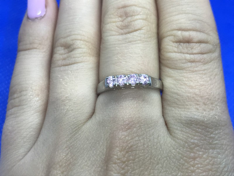 925 Sterling Silver Pink Quartz Ring Size 8