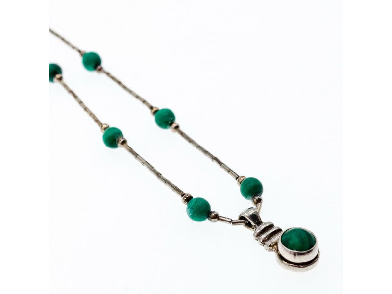 Vintage 925 Sterling Silver Malachite Necklace