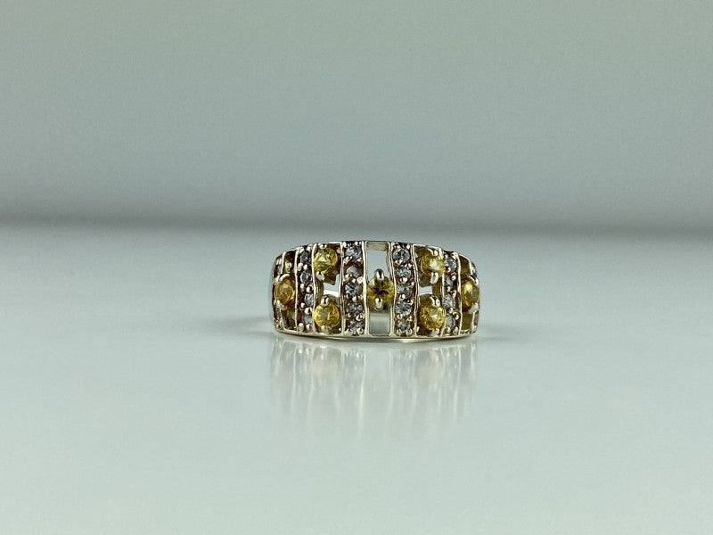 925 Sterling Silver Citrine & Quartz Ring Size 8.5