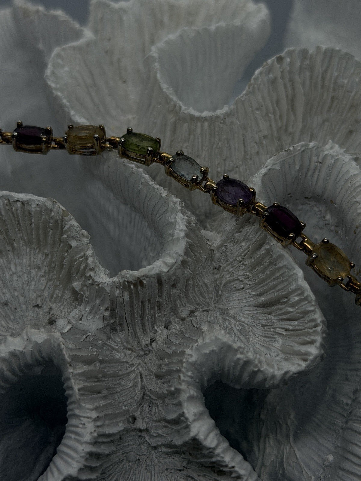 925 Sterling Silver Multi-Gemstone Bracelet Size 7.5