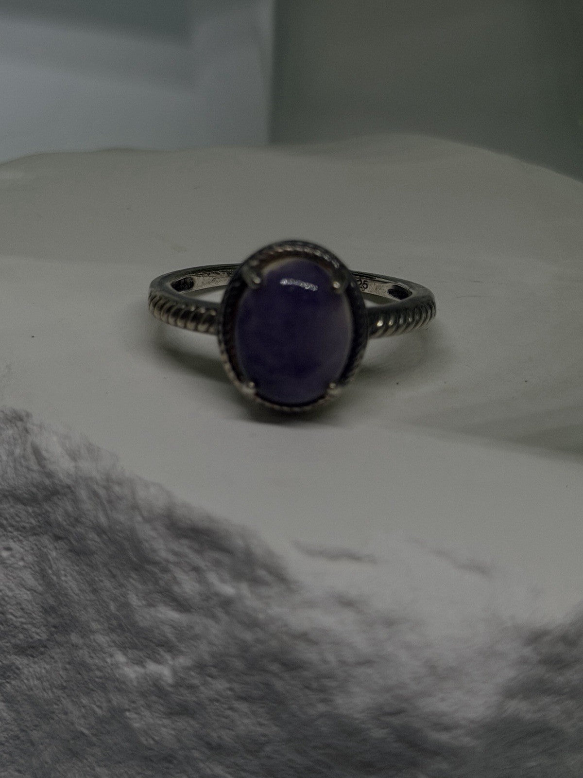 925 Sterling Silver Oval Purple Charoite Rope-Bezel Ring Size 7