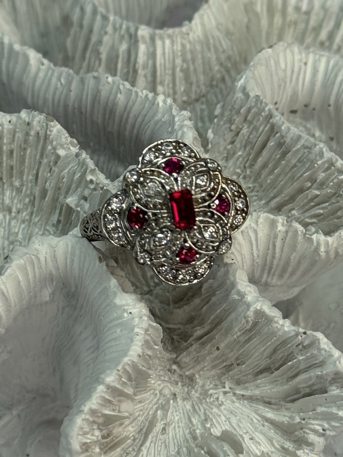 925 Sterling Silver Pink Spinel Ring Size 5