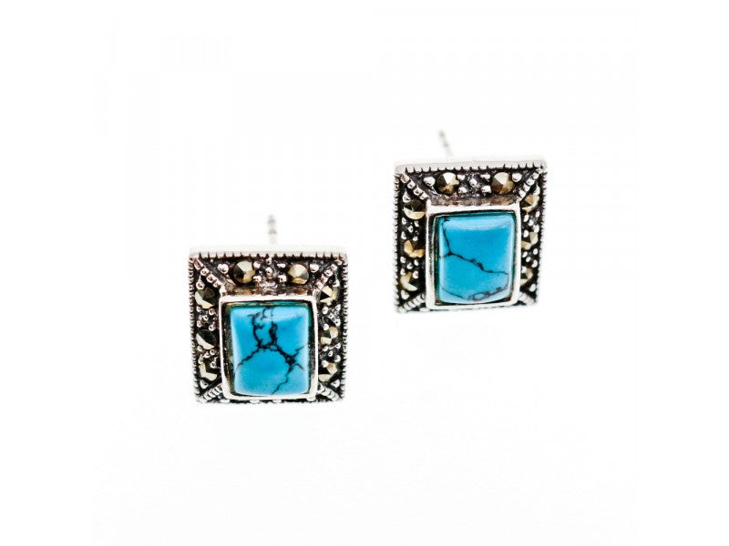 925 Sterling Silver Turquoise & Marcasites Earrings