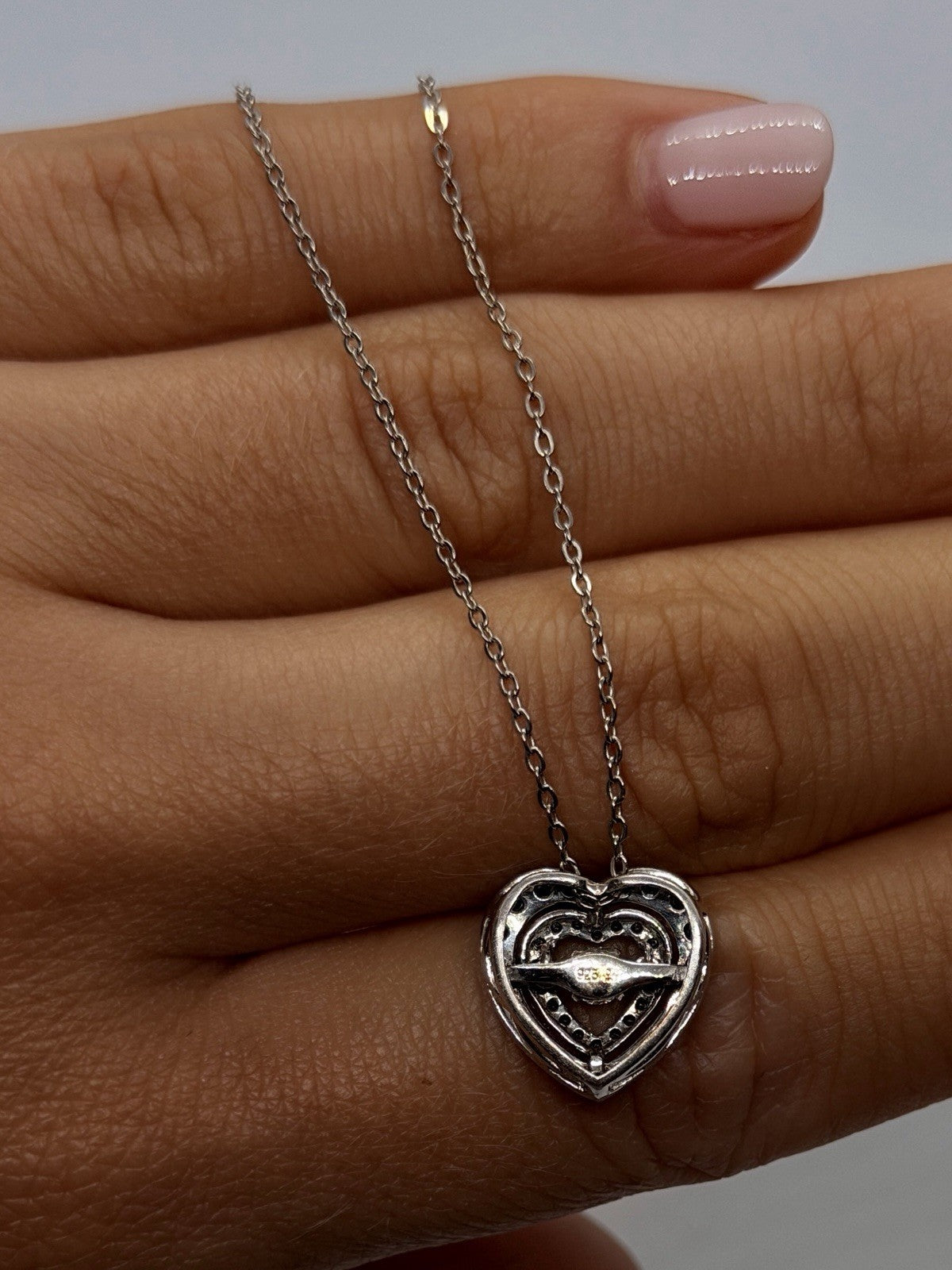925 Sterling Silver Blue & White Spinel Heart Spinner Necklace