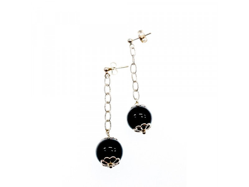 925 Sterling Silver Black Agate "Balls" Stud Earrings