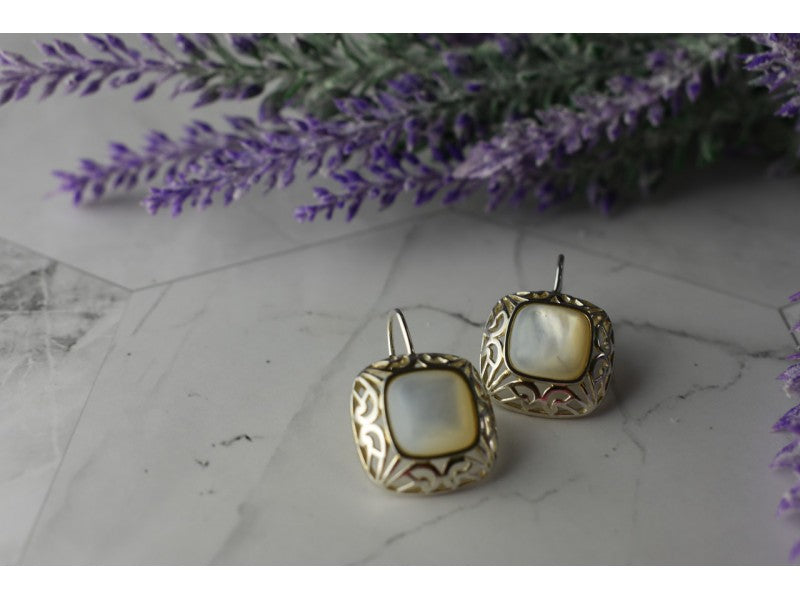 925 Sterling Silver Mother Of Pearl "Openwork" Earrings