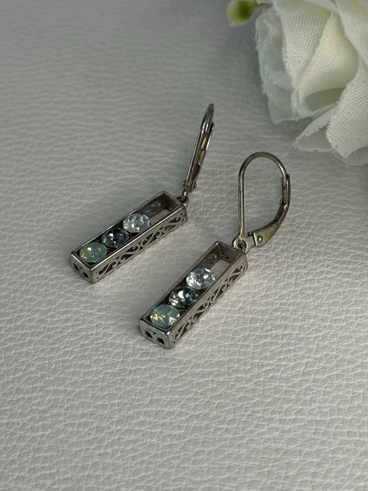 925 Sterling Silver Aquamarine Earrings Length 1.30 Inch
