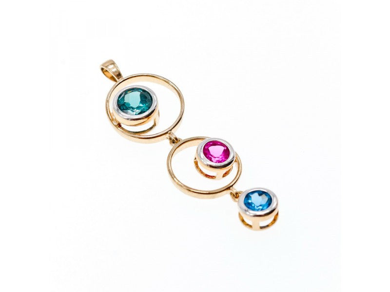925 Sterling Silver Gold Plated Aquamarine, Topaz & Tourmaline Pendant
