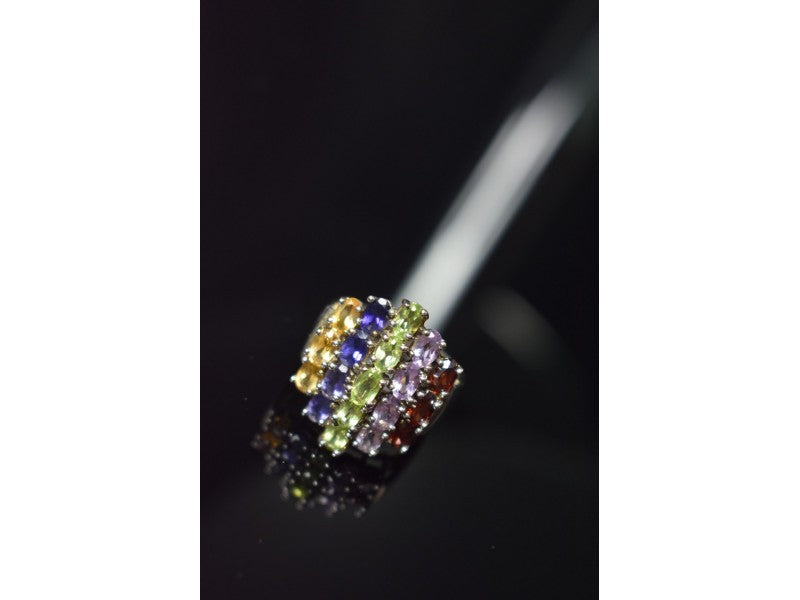 925 Sterling Silver Multi Gemstones Ring Size 8.5