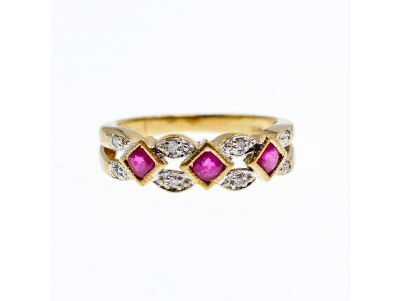 10K Yellow Gold Pink Topaz & Diamonds Ring Size 8