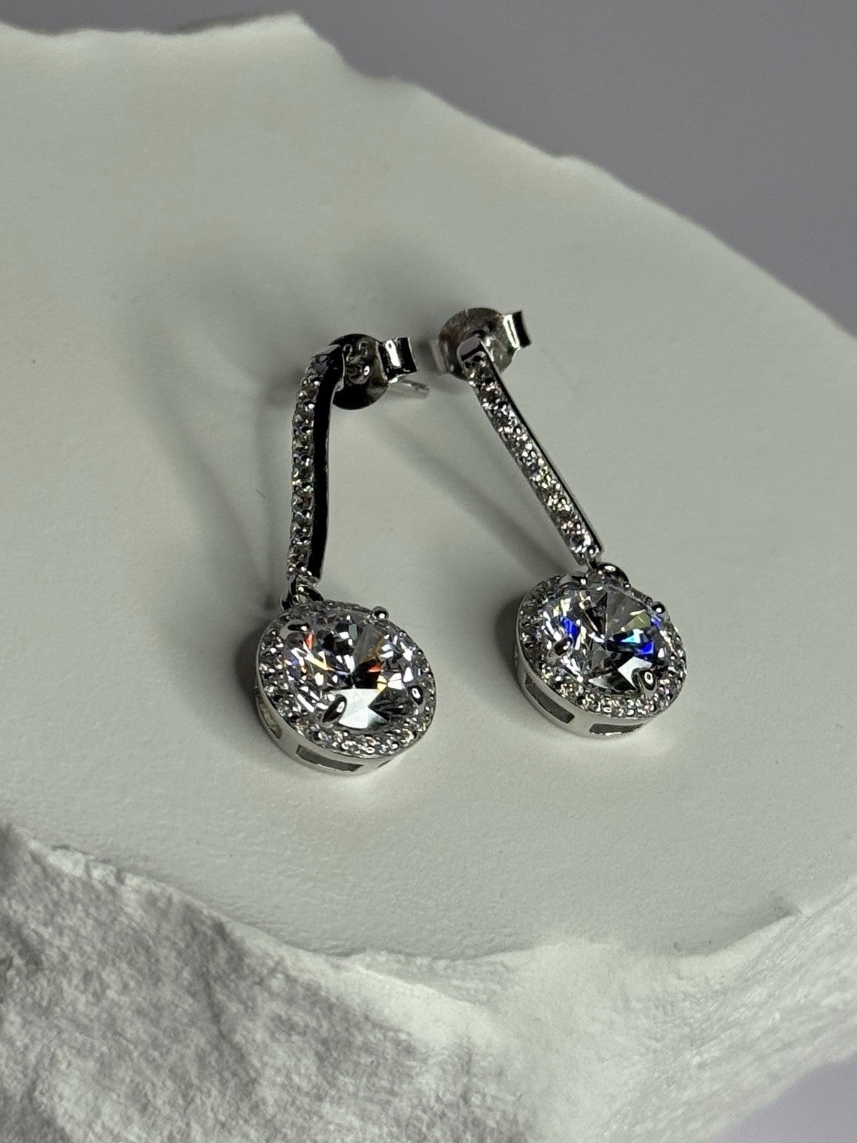 925 Sterling Silver Dream CZ Earrings Length 1.05 Inch