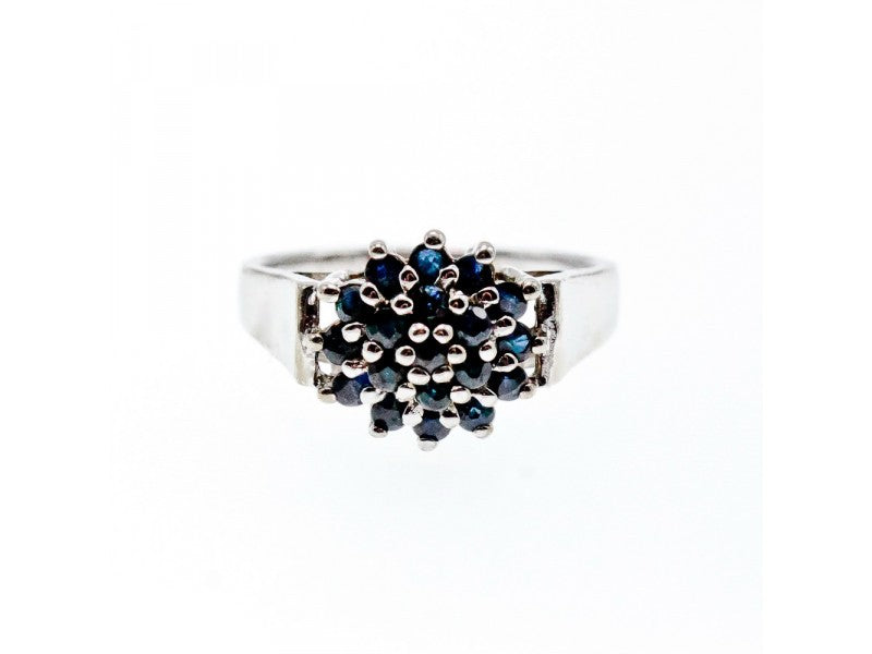 925 Sterling Silver Sapphires "Flower" Ring Size 8