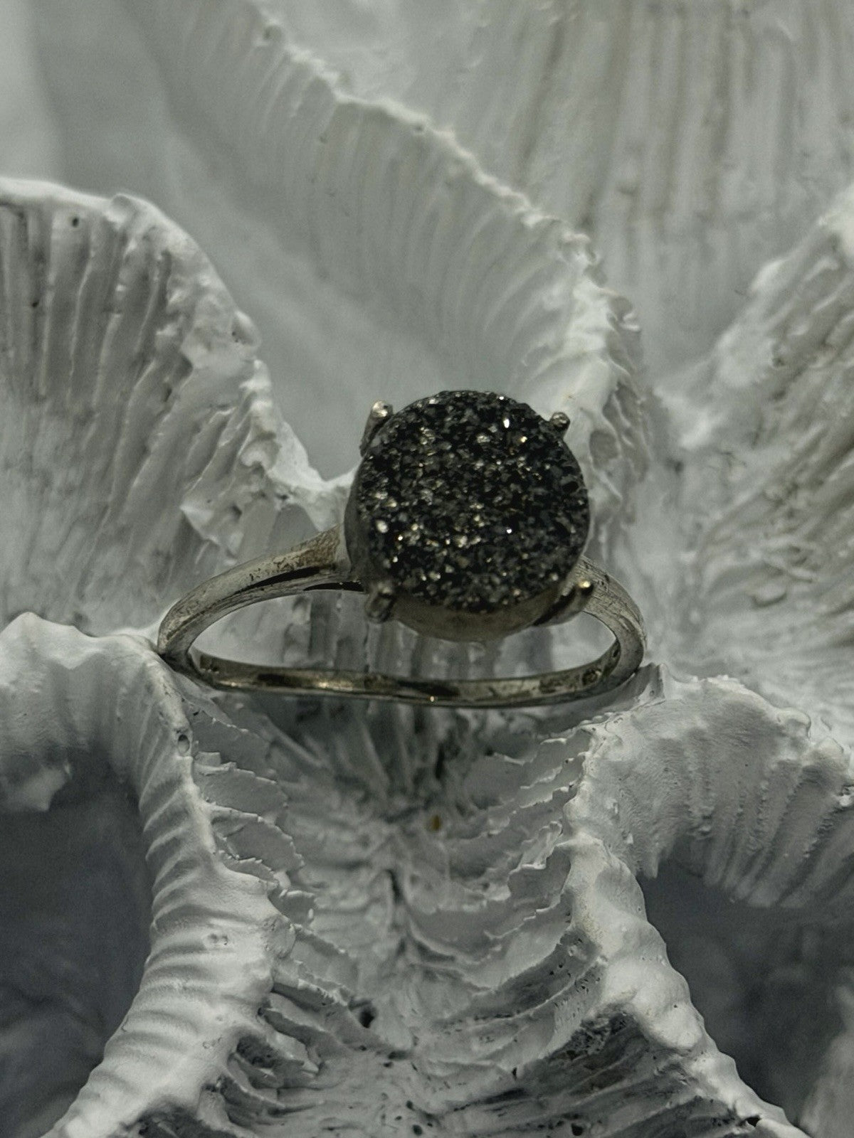Vintage Sparkling 925 Sterling Silver Druzy Quartz Ring Size 9