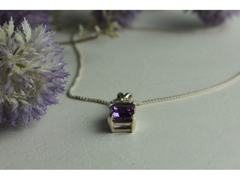 925 Sterling Silver Purple Tourmaline & Goshenite Chain With Pendant