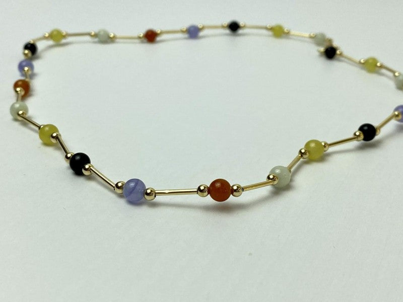 14K Yellow Gold Jadeite Balls Necklace
