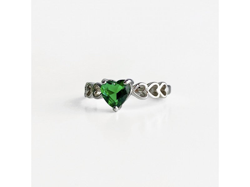 925 Sterling Silver Green CZ "Heart" Ring Size 6.5