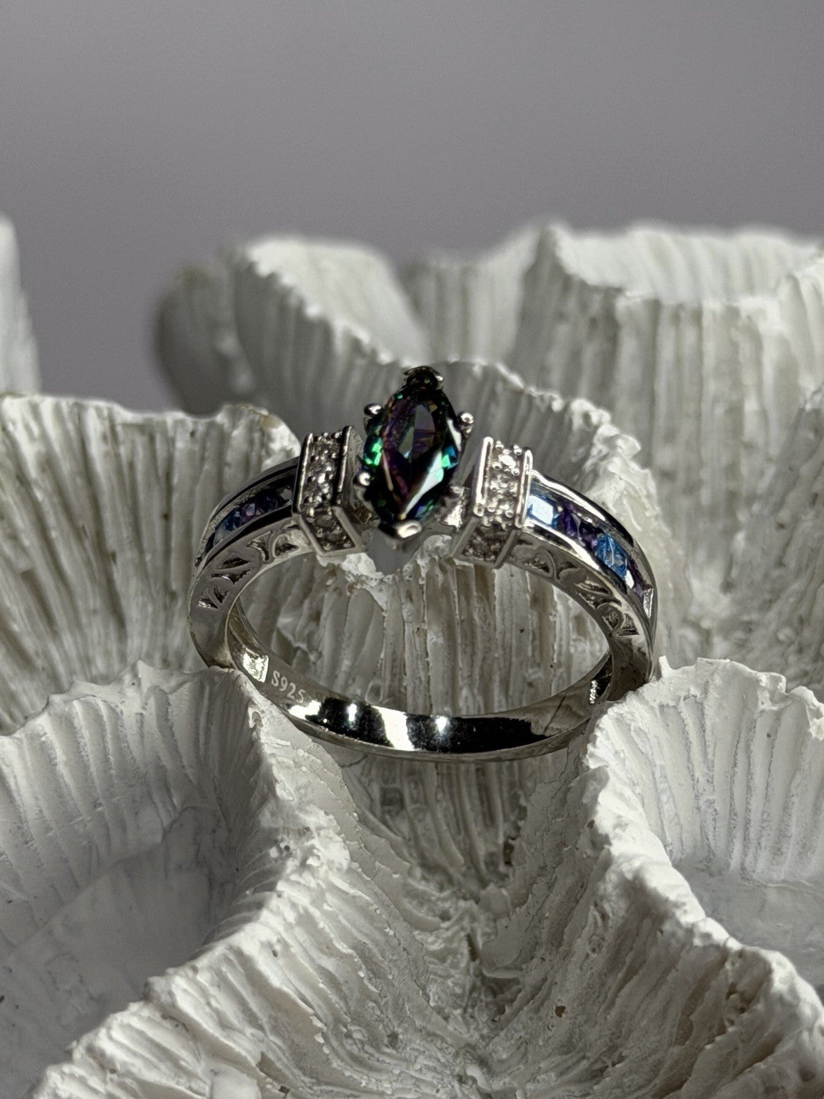 925 Sterling Silver Mystic Topaz Blue Topaz Amethyst Beryl Ring Size 10.5