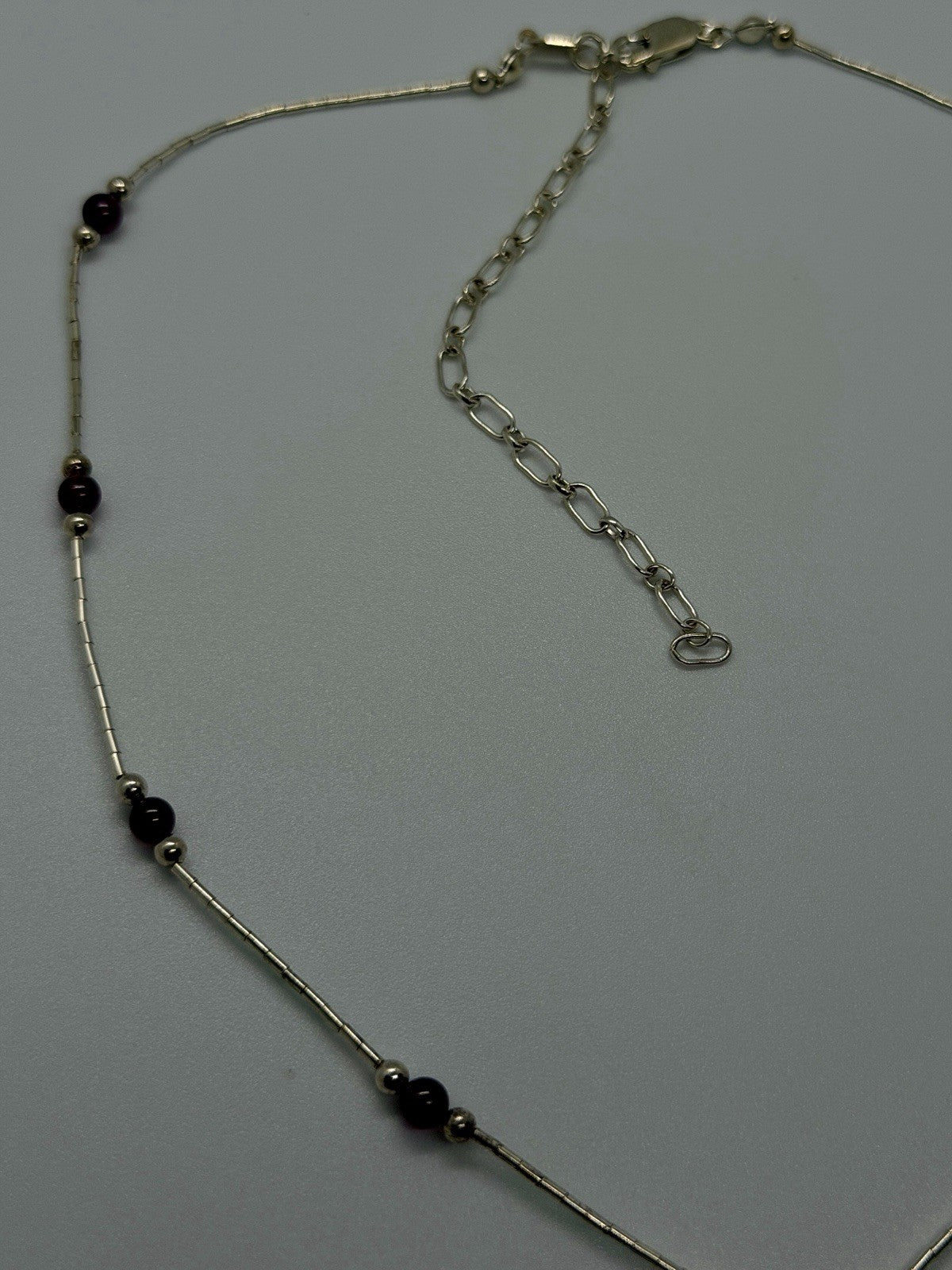 925 Sterling Silver Deep Red Garnet Beaded Necklace Adjustable