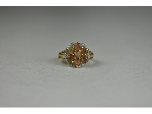 925 Sterling Silver Gold Plated Hessonite & Quartz Ring Size 6.5